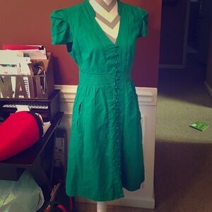 Anthropologie Green Button-Down Dress